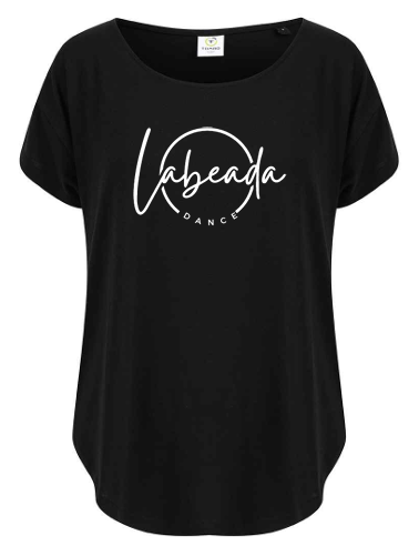 A black t-shirt featuring the logo of Labeada Dance in white lettering.